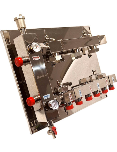 Open verdeler-collector 3 circuits + Thermometer & manometer Nordic Tec NL1