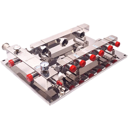 Verwarmingsverdeler met open verdeler voor 3 circuits + thermometer en manometer