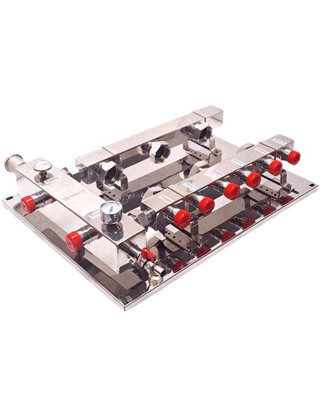 Verwarmingsverdeler met open verdeler voor 3 circuits + thermometer en manometer